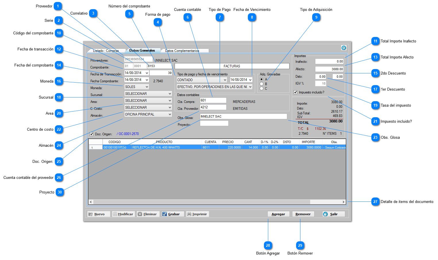 Crear y editar documentos de compra