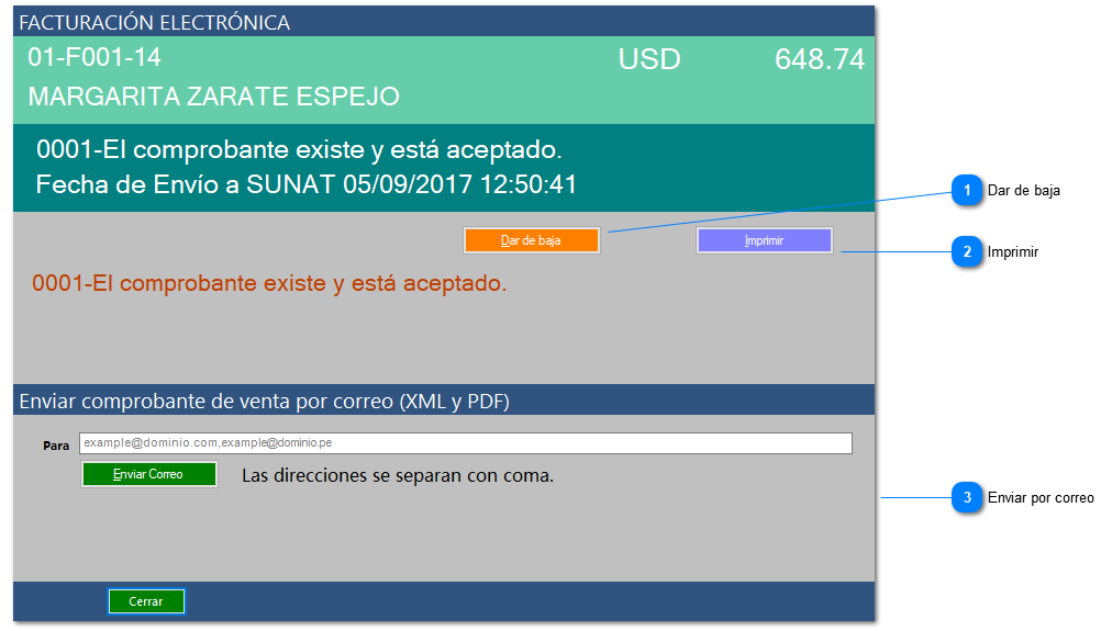 Opciones luego de informar